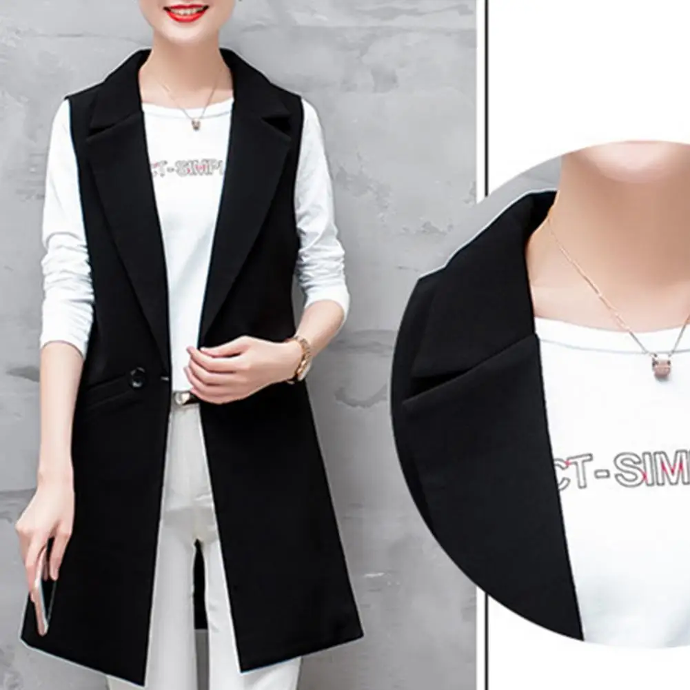 Lady Mid Length Coat Elegant Sleeveless Women's Suit Coat Mid-length Lapel Jacket with Thin Pockets Formal Ol Commute Style
Lady Mid Length Coat Elegant Sleeveless Women's Suit Coat Mid-length Lapel Jacket with Thin Pockets Formal Ol Commute Style