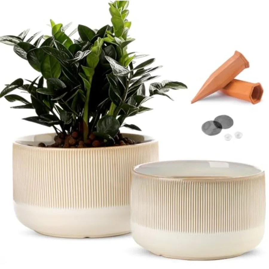 Ceramic Planters - 10+12 Inch Large Pots for Indoor Outdoor Plants Modern Flower Pots with Drainage Holes and Self Watering Dev
Ceramic Planters - 10+12 Inch Large Pots for Indoor Outdoor Plants Modern Flower Pots with Drainage Holes and Self Watering Dev