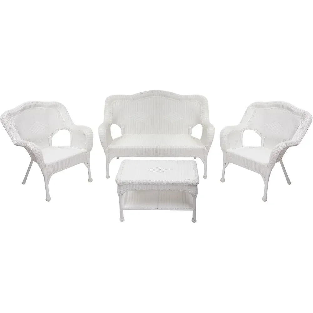 White Wicker Outdoor Patio Furniture Set, 4-Piece
White Wicker Outdoor Patio Furniture Set, 4-Piece