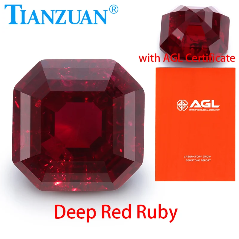 Square Shape Emerald Cut Lab Grown Ruby Deep Red Ruby Synthetic Corundum with Cracks Inclusions Inside with AGL Certificate
Square Shape Emerald Cut Lab Grown Ruby Deep Red Ruby Synthetic Corundum with Cracks Inclusions Inside with AGL Certificate