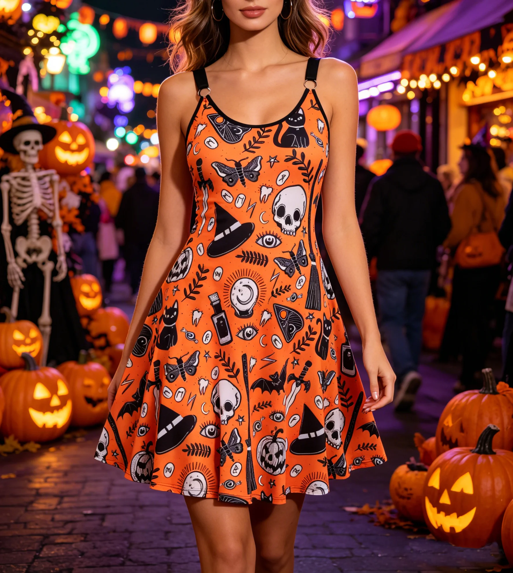 Halloween special plus size women's big swing skirt pumpkin print suspender dress women
Halloween special plus size women's big swing skirt pumpkin print suspender dress women