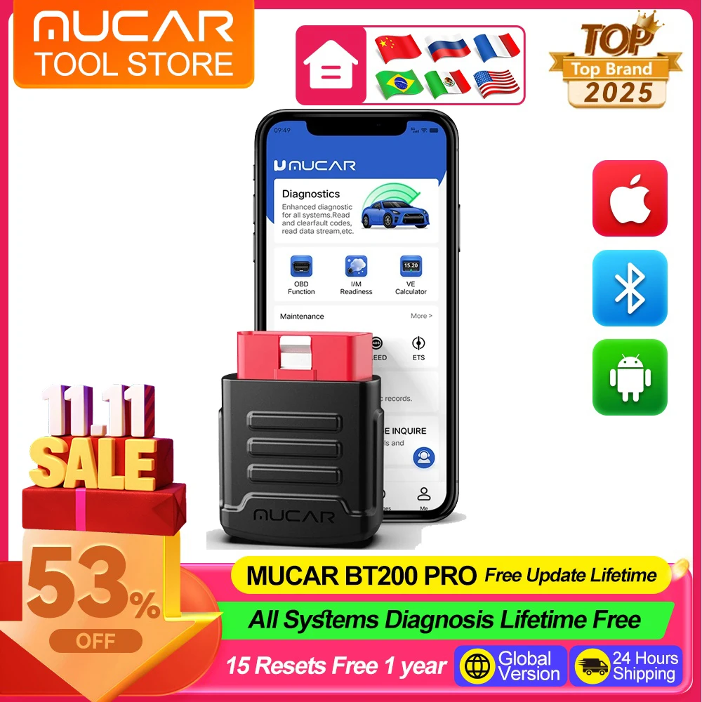 Диагностический сканер MUCAR BT200 PRO OBD2 для полной диагностики системы, 15 функций сброса, 1 год бесплатного использования, считыватель кодов неисправностей автомобиля, аналог Mucar BT200 MAX
Диагностический сканер MUCAR BT200 PRO OBD2 для полной диагностики системы, 15 функций сброса, 1 год бесплатного использования, считыватель кодов неисправностей автомобиля, аналог Mucar BT200 MAX