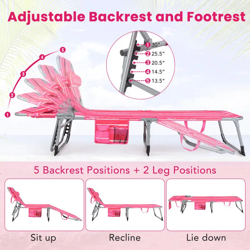 Folding Beach Lounge Chair with Pillow for Outdoor-Pink and White
Folding Beach Lounge Chair with Pillow for Outdoor-Pink and White