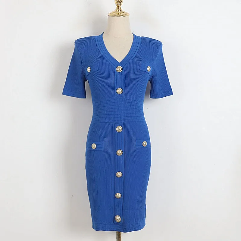 Blue Knitted Dress Autumn New French Waist Waist Slim Deep V-neck Zipper Wrap Hip Dress
Blue Knitted Dress Autumn New French Waist Waist Slim Deep V-neck Zipper Wrap Hip Dress