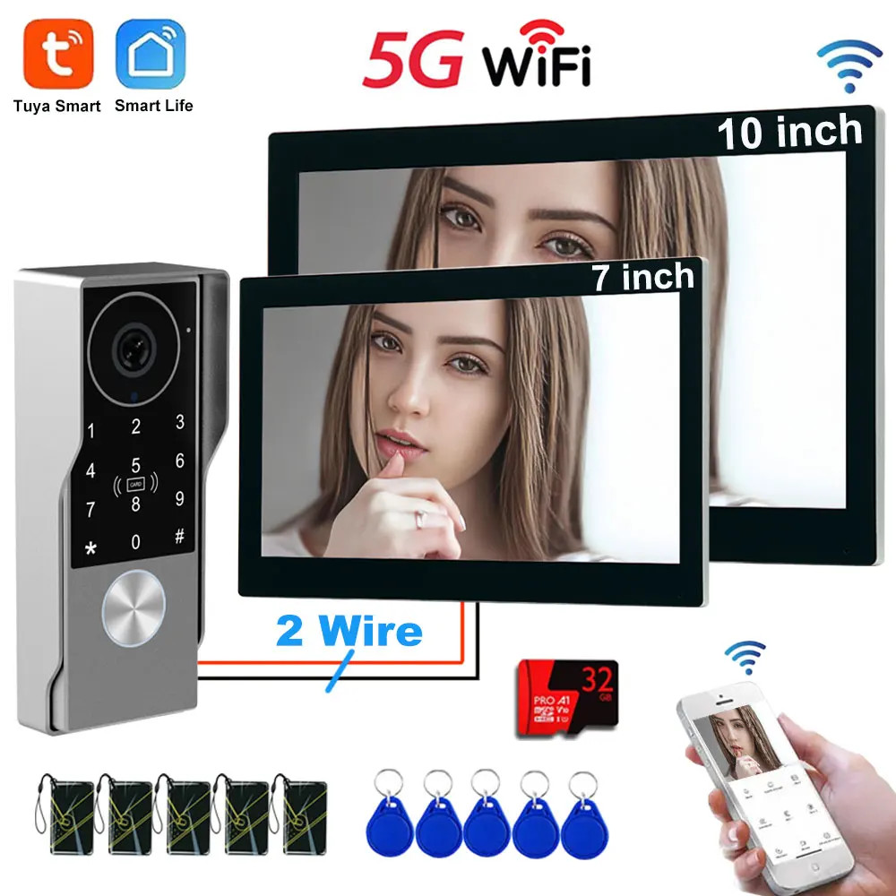 Password 4in1 Unlock 5G WiFi Doorbell Intercom System 2 Wire Tuya Smart HD 7/10 inch Touch Screen Home Security Video Doorphone
Password 4in1 Unlock 5G WiFi Doorbell Intercom System 2 Wire Tuya Smart HD 7/10 inch Touch Screen Home Security Video Doorphone