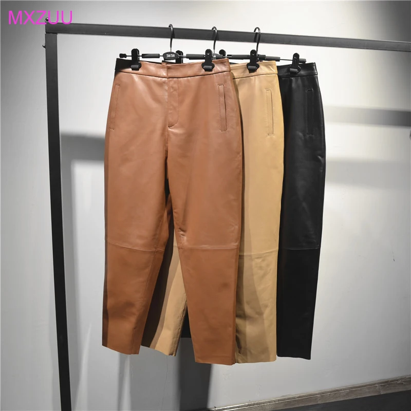 New Leather Pants for Woman Autumn Winter Real Sheepskin Coffee/Khaki Casual Simple Fashion Loose Radish Pants Cropped Trousers
New Leather Pants for Woman Autumn Winter Real Sheepskin Coffee/Khaki Casual Simple Fashion Loose Radish Pants Cropped Trousers