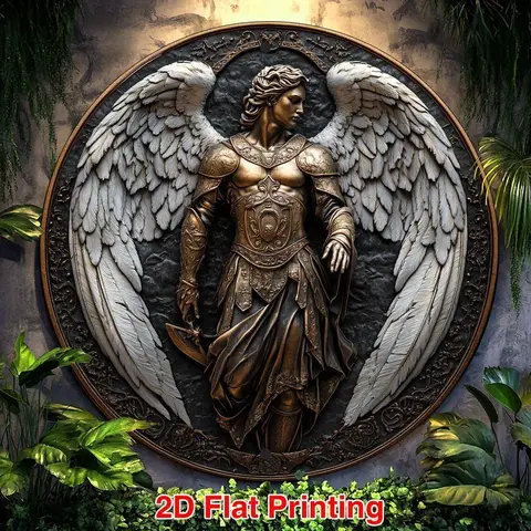 2D Flat, 1pc, Aluminum Metal Round Sign, Archangel Michael Suitable for Garden Courtyard Kitchen Living Room Office Country, Per