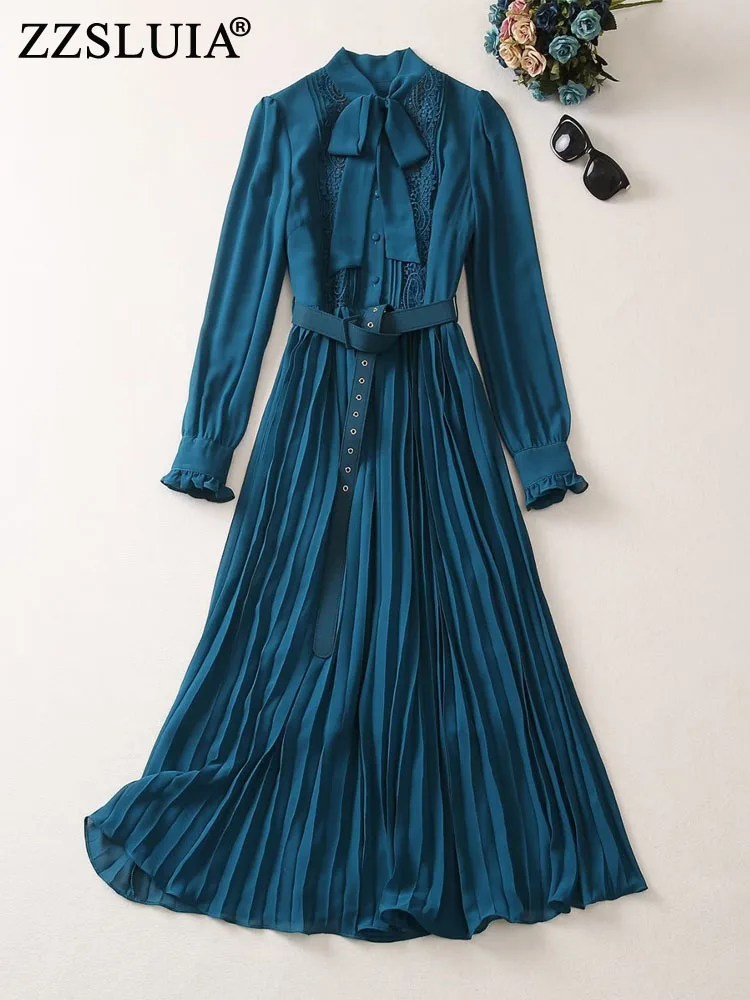 ZZSLUIA Elegant Dresses For Women Embroidery Designer Slim Pleated Dress Fashion Long Sleeve Hollow Out Midi Dresses With Belt
ZZSLUIA Elegant Dresses For Women Embroidery Designer Slim Pleated Dress Fashion Long Sleeve Hollow Out Midi Dresses With Belt