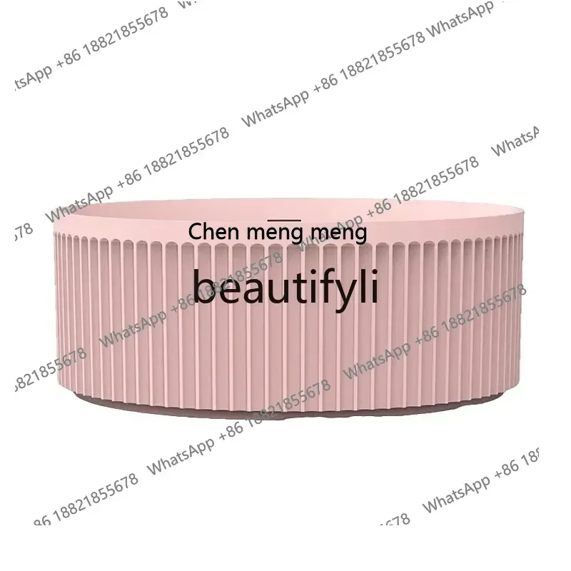 Pink artificial stone bathtub Free-standing circular vertical striped household color bathtub
Pink artificial stone bathtub Free-standing circular vertical striped household color bathtub