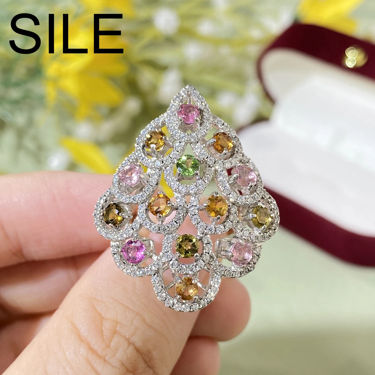 SILE New Fashion Geometric Big Finger Rings Women Natural Colors Tourlaine CZ 925 Silver Adjustable Rings Birthday Wedding Gift
SILE New Fashion Geometric Big Finger Rings Women Natural Colors Tourlaine CZ 925 Silver Adjustable Rings Birthday Wedding Gift