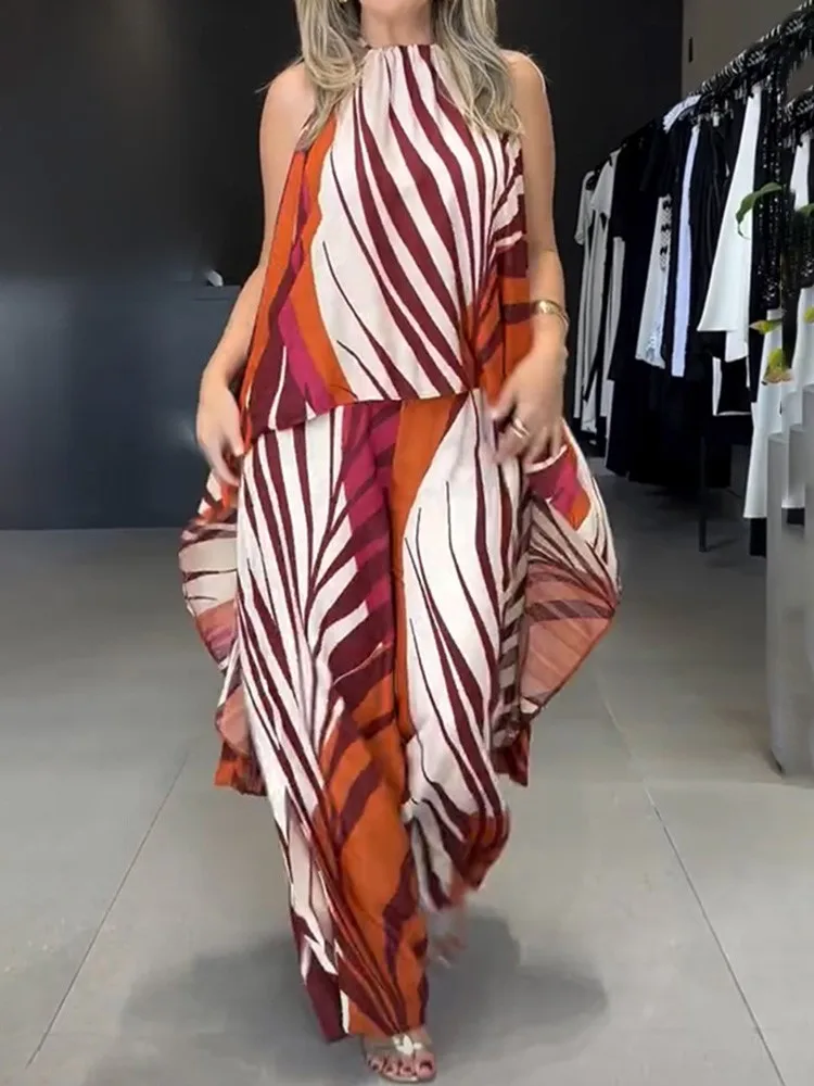 Casual Sleeveless Tops Sets Lady Fashion Print Loose Top And Wide Leg Pants Two Piece Sets For Women Summer Womens Clothing New
Casual Sleeveless Tops Sets Lady Fashion Print Loose Top And Wide Leg Pants Two Piece Sets For Women Summer Womens Clothing New