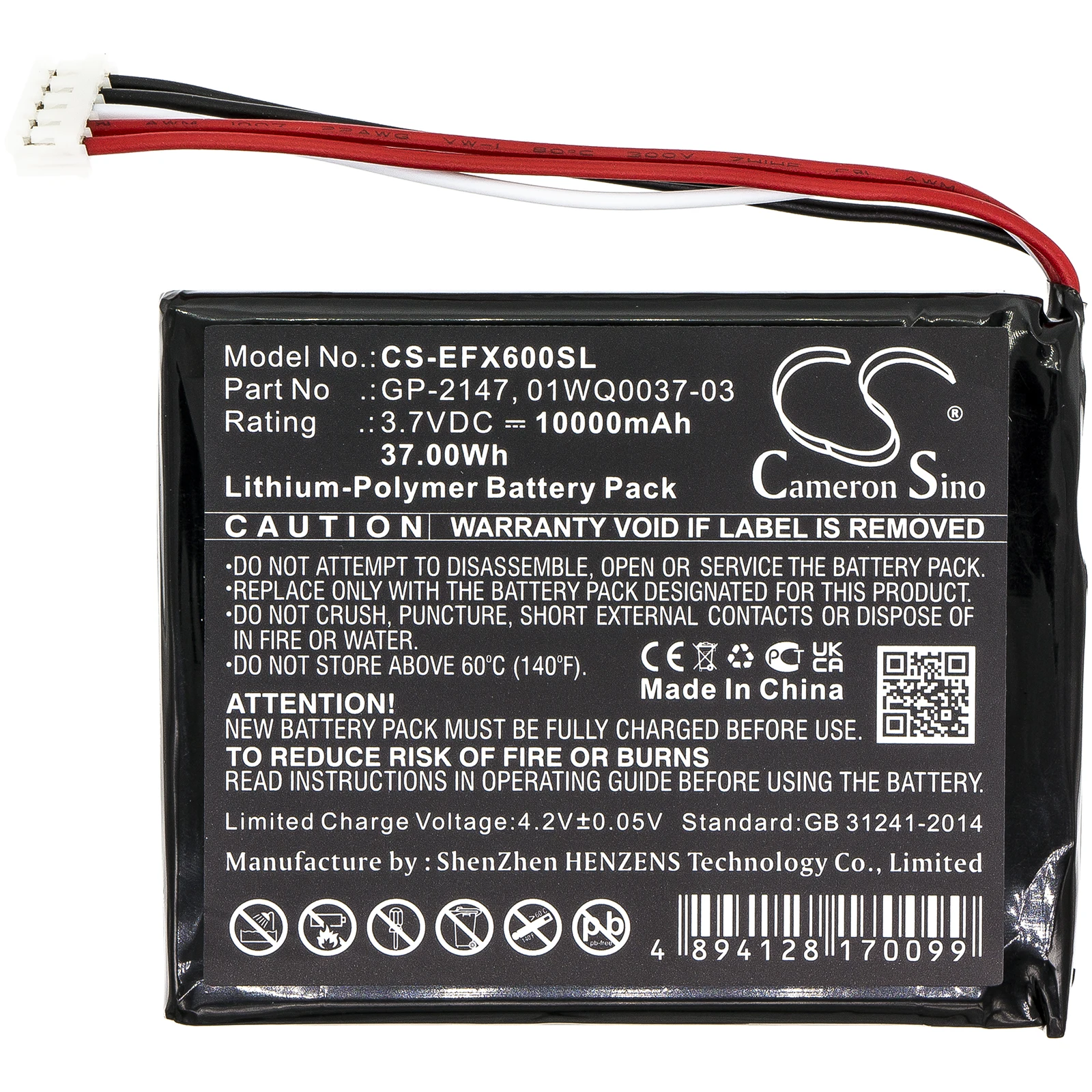 CS Replacement Battery for EXFO MAX-600,MAX-605,MAX-610,MAX-625,MAX-630G,MAX-635G,MAX-630,MAX-635 PN:GP-2147, 10000mAh / 37Wh
CS Replacement Battery for EXFO MAX-600,MAX-605,MAX-610,MAX-625,MAX-630G,MAX-635G,MAX-630,MAX-635 PN:GP-2147, 10000mAh / 37Wh
