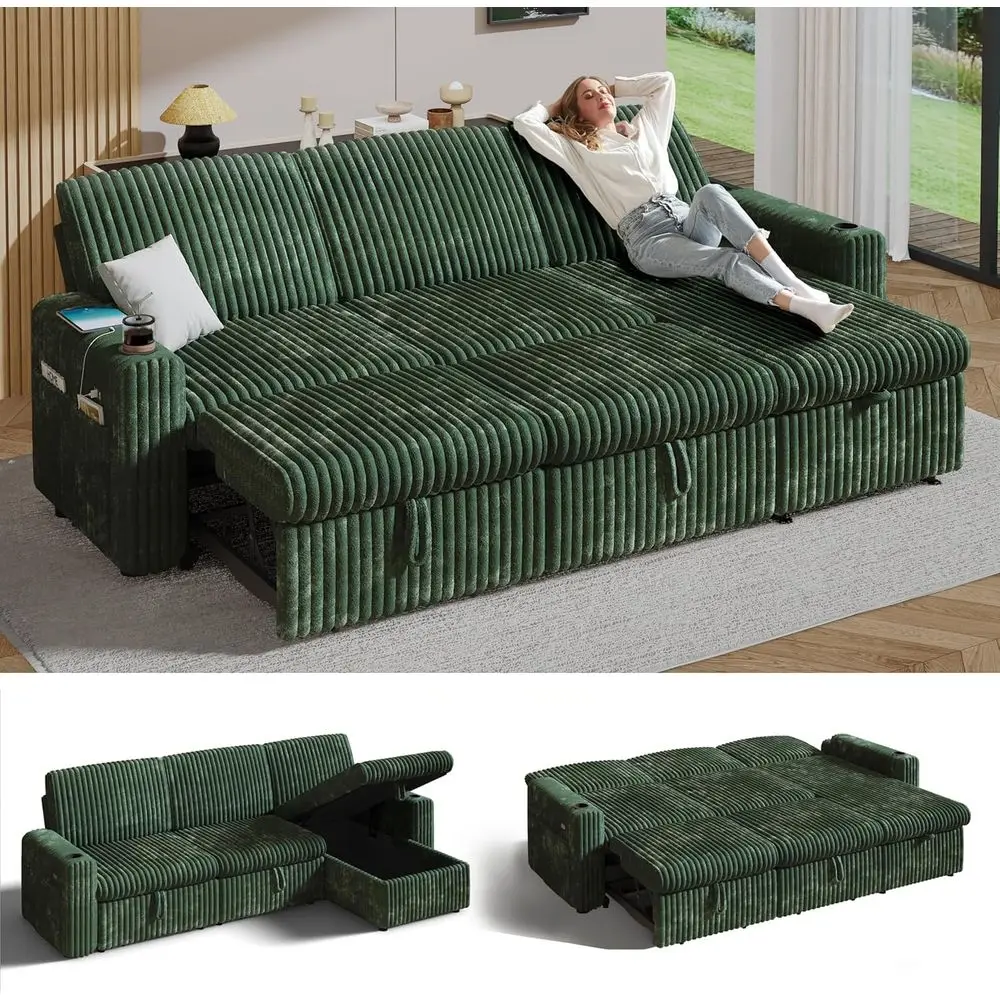 Plush Corduroy L-Shaped Sectional Sofa Bed with Pull-Out Sleeper, Reclining Backrest, Storage Chaise, USB Ports, Cup Holders, Ea
Plush Corduroy L-Shaped Sectional Sofa Bed with Pull-Out Sleeper, Reclining Backrest, Storage Chaise, USB Ports, Cup Holders, Ea