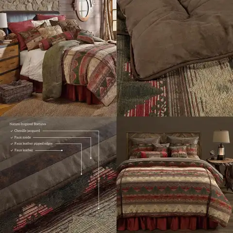 Sierra Western 7-Piece King Comforter Set: Faux Suede Chenille Southwestern Bedding in Rustic Comfort Style