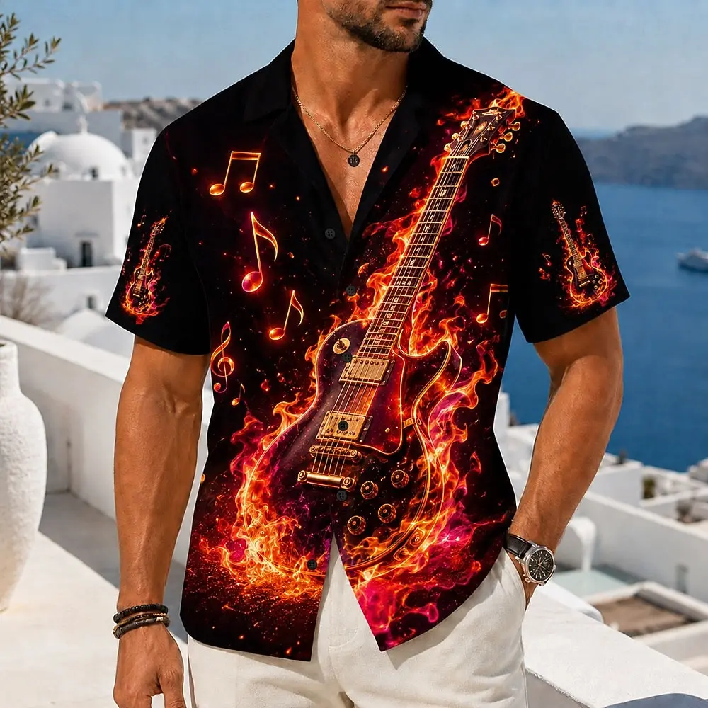 Men's Guitar Music 3D Print Cuban Collar Shirt, Retro Button Up Tops for Spring Summer Festival Holiday Daily Casual Wear
Men's Guitar Music 3D Print Cuban Collar Shirt, Retro Button Up Tops for Spring Summer Festival Holiday Daily Casual Wear