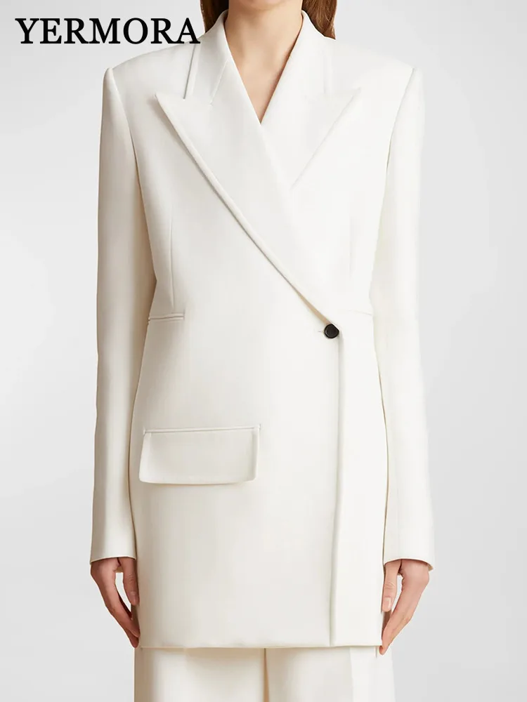 YERMORA White Asymmetric Button Casual Blazer For Women Lapel Long Sleeve Loose New Jacket Fsahion Tide Srping Autumn 2025
YERMORA White Asymmetric Button Casual Blazer For Women Lapel Long Sleeve Loose New Jacket Fsahion Tide Srping Autumn 2025