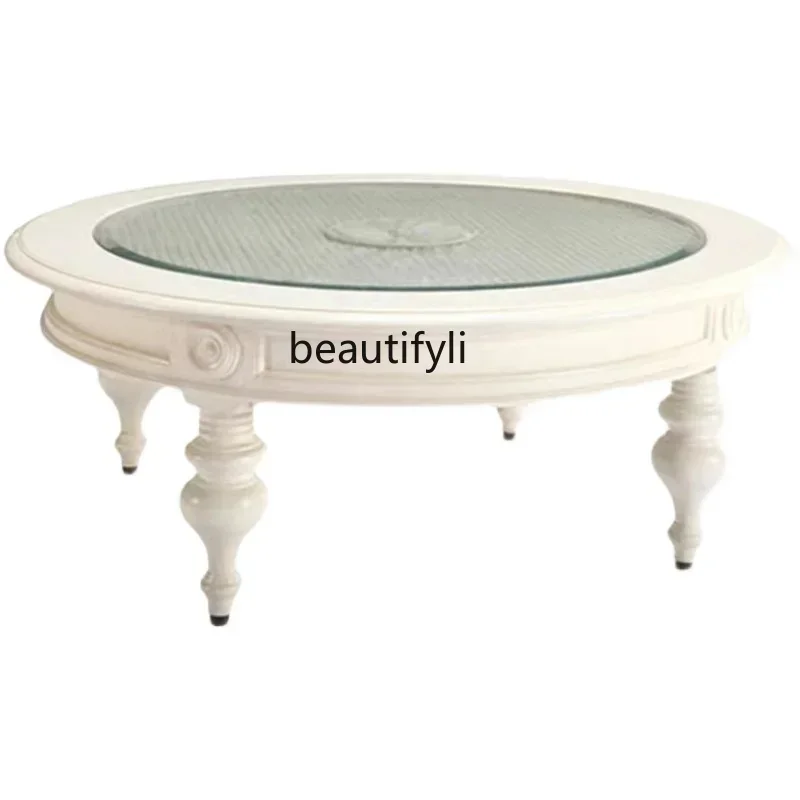 New Arrivals American-Style Solid Wood Tea Table Vintage Engraving Distressed Rattan Small Apartment round Tempered Glass Tea Ta
New Arrivals American-Style Solid Wood Tea Table Vintage Engraving Distressed Rattan Small Apartment round Tempered Glass Tea Ta
