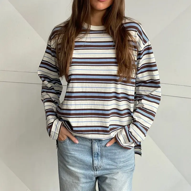 Combhasaki Women Striped Contrast Color Fall Spring T-shirts Casual Crew Neck Long Sleeve Loose Pullover Tops Trendy Streetwear
Combhasaki Women Striped Contrast Color Fall Spring T-shirts Casual Crew Neck Long Sleeve Loose Pullover Tops Trendy Streetwear