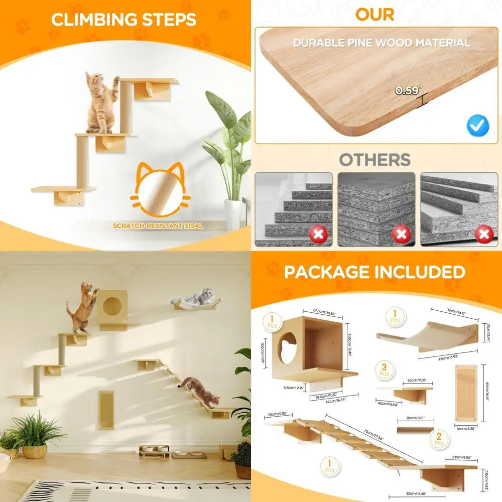 Набор деревянных настенных полков для кошек из 5 предметов с кондоминизированной когтеточкой, ступеньками, мостом, гамаками и когтеточкой
Набор деревянных настенных полков для кошек из 5 предметов с кондоминизированной когтеточкой, ступеньками, мостом, гамаками и когтеточкой