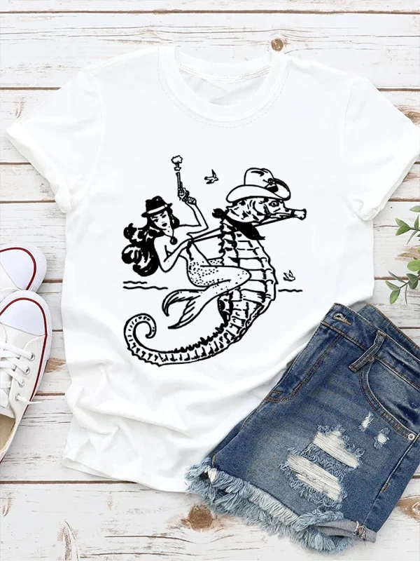 Girl with seahorse print T-shirts for women Summer girls short sleeves Casual girly style Comfortable shirt for ladies shirt
Girl with seahorse print T-shirts for women Summer girls short sleeves Casual girly style Comfortable shirt for ladies shirt