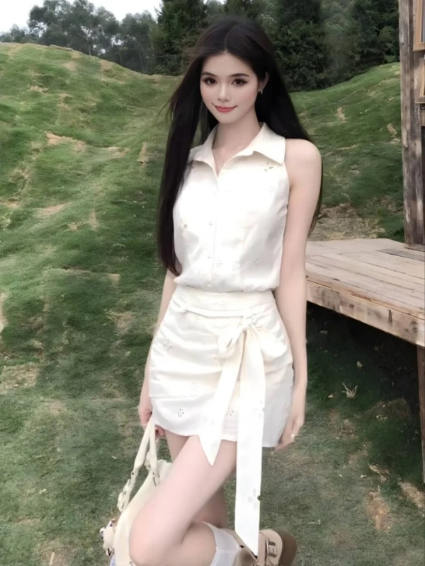 Sweet Pure Desire Style Women's Summer Slim Fit Hollow out Sleeveless Top And Skirt Two Piece Set Fashionable Casual Wear
Sweet Pure Desire Style Women's Summer Slim Fit Hollow out Sleeveless Top And Skirt Two Piece Set Fashionable Casual Wear