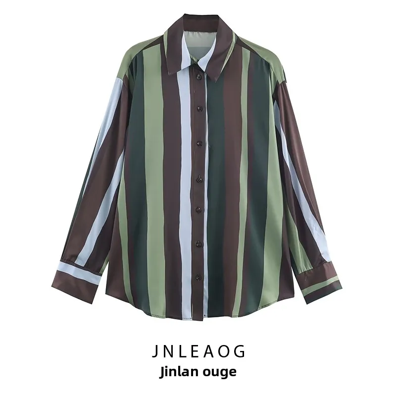 JNLEAOG Модная повседневная полосатая рубашка из полиэстера с эффектом шелкового атласа, женская, осенняя новинка, свободный крой, с длинным рукавом
JNLEAOG Модная повседневная полосатая рубашка из полиэстера с эффектом шелкового атласа, женская, осенняя новинка, свободный крой, с длинным рукавом