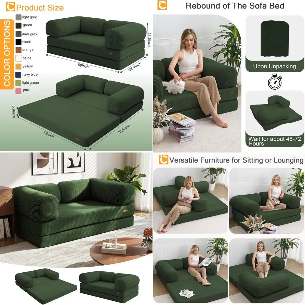 Queen Size 4-in-1 Foldable Futon Sofa Bed with L-Shaped Armrests, Removable Cover, Green - Space-Saving Convertible Couch for Li
Queen Size 4-in-1 Foldable Futon Sofa Bed with L-Shaped Armrests, Removable Cover, Green - Space-Saving Convertible Couch for Li