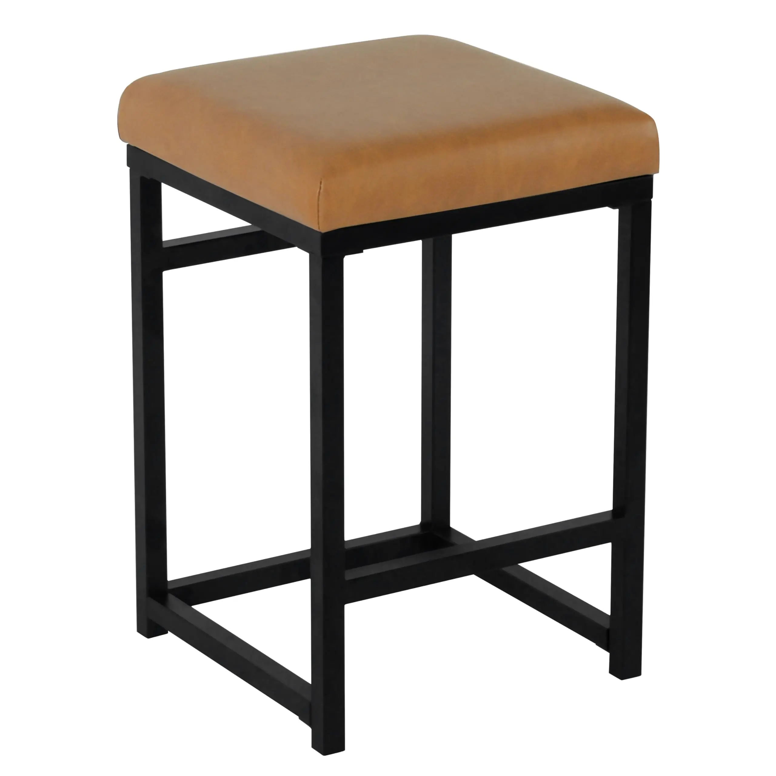Contemporary 24 Inch Backless Bar Stool With Metal Frame And Tan Upholstered Seat For Kitchen Or Home Use