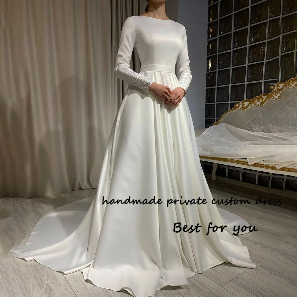 Simple Civil Wedding Dresses Long Sleeve O Neck Draped Satin Bridal Gowns A Line Princess Wedding Bride Dress Lace Up Back
Simple Civil Wedding Dresses Long Sleeve O Neck Draped Satin Bridal Gowns A Line Princess Wedding Bride Dress Lace Up Back