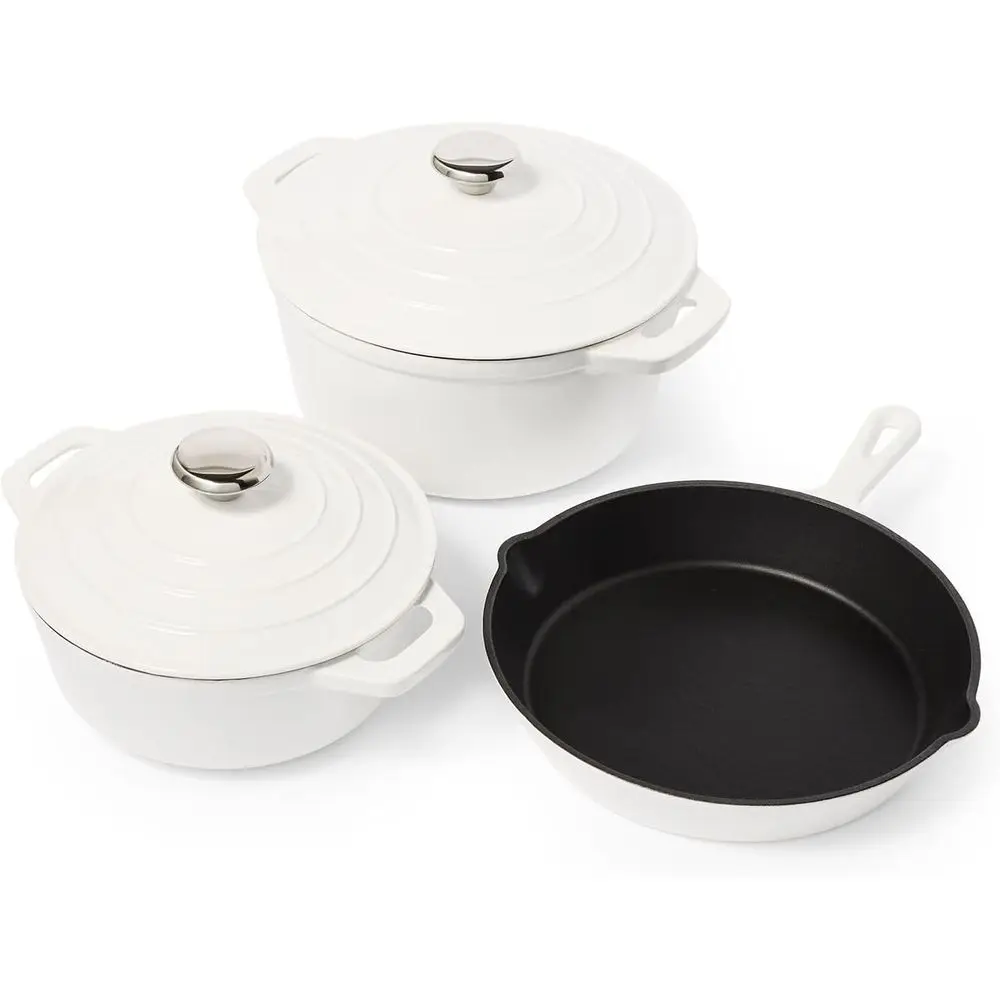 White Enamel Cast Iron Cookware Set: 5-Qt & 2.5-Qt Dutch Ovens, 10 Skillet, Lids, Oven-Safe to 500°, Induction Ready Starter Kit
White Enamel Cast Iron Cookware Set: 5-Qt & 2.5-Qt Dutch Ovens, 10 Skillet, Lids, Oven-Safe to 500°, Induction Ready Starter Kit