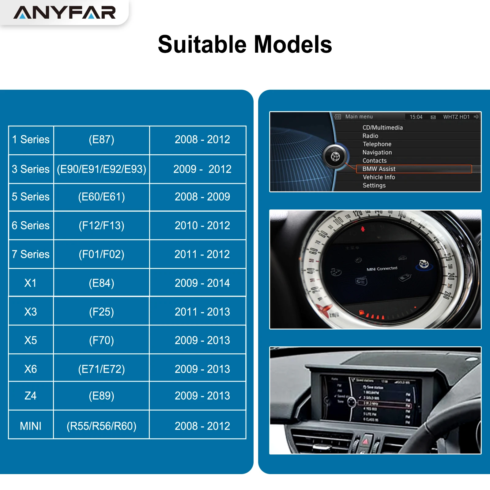 ANYFAR Wireless CarPlay For BMW NBT CIC 1 2 3 4 5 7 Series F22 F10 F01 F02 X3 X4 F25 F26 MINI X4 X5 X6 F56 F15 F16 F85 Android Auto Box
ANYFAR Wireless CarPlay For BMW NBT CIC 1 2 3 4 5 7 Series F22 F10 F01 F02 X3 X4 F25 F26 MINI X4 X5 X6 F56 F15 F16 F85 Android Auto Box
