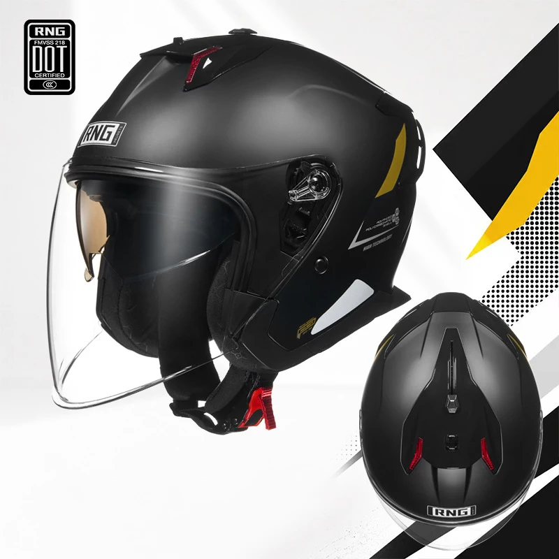 RNG Motorcycle helmet, half face, double mirror, all season men's and women's fashion, half helmet, all season universal
RNG Motorcycle helmet, half face, double mirror, all season men's and women's fashion, half helmet, all season universal
