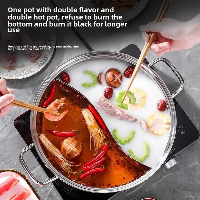 304 Stainless Steel Chinese Hot Pot Thicken 2 In 1 Divided Hotpot with Glass Cover Kitchen Nonstick Cooking Pan Induction Cooker
304 Stainless Steel Chinese Hot Pot Thicken 2 In 1 Divided Hotpot with Glass Cover Kitchen Nonstick Cooking Pan Induction Cooker