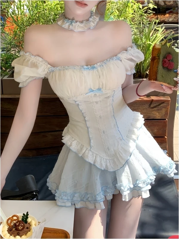 Sweet Ballet Style Fairy Outfit One Shoulder Bow Design Cake Skirt Two Piece Set Women's Fashion Summer Short Sleeve High Waist
Sweet Ballet Style Fairy Outfit One Shoulder Bow Design Cake Skirt Two Piece Set Women's Fashion Summer Short Sleeve High Waist