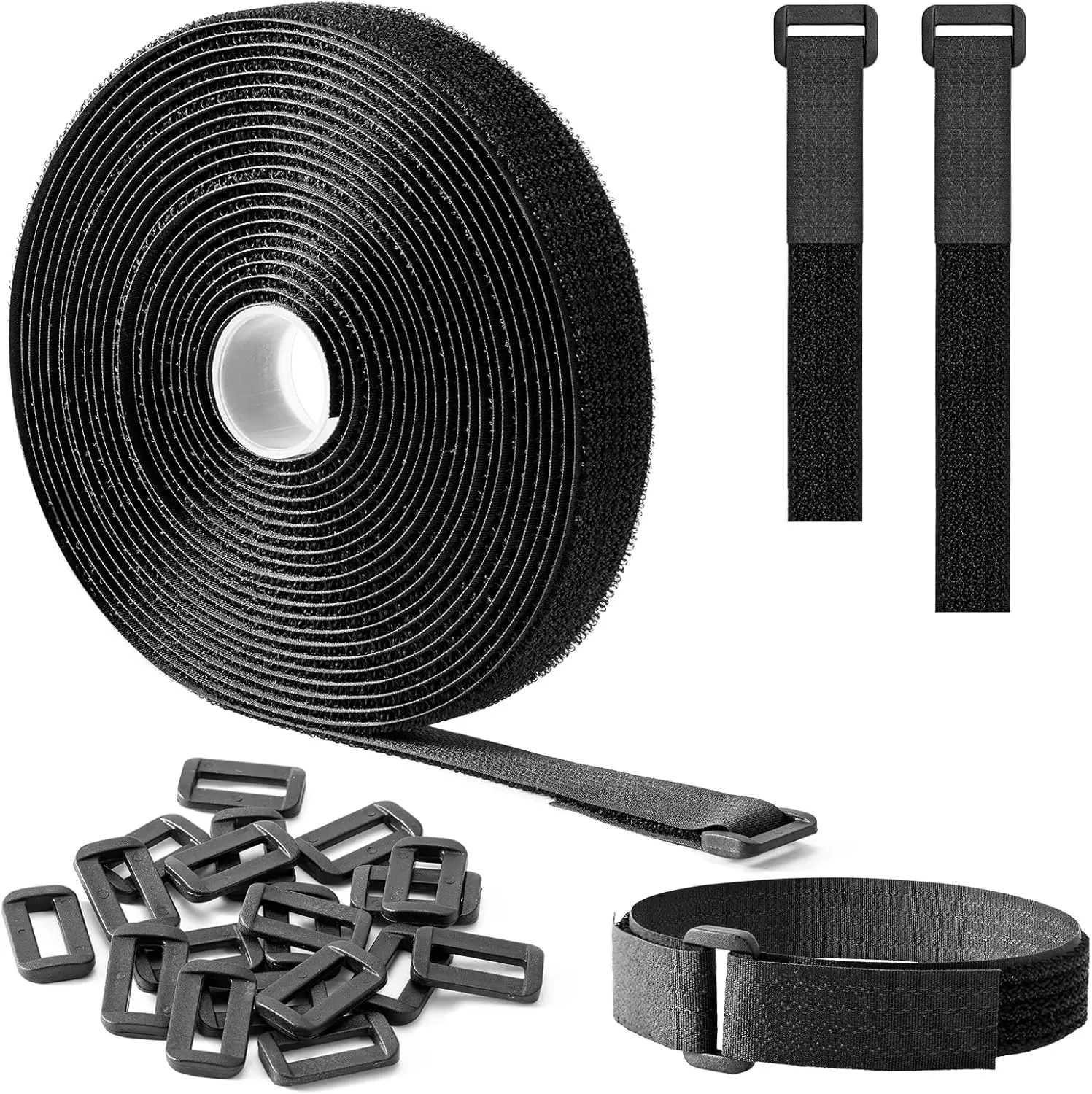 Reusable Cable Ties 0.8"x16Ft, Adjustable Hook and Loop Straps with 25 Buckles, Cut to Length, Wire Management, Cord Organizer, Black
Reusable Cable Ties 0.8"x16Ft, Adjustable Hook and Loop Straps with 25 Buckles, Cut to Length, Wire Management, Cord Organizer, Black
