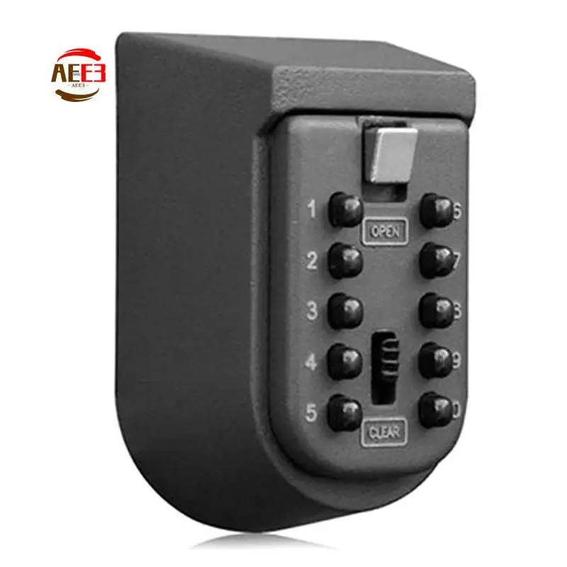 AEE3-1Set Key Storage Box 10-Digits Combination Lockbox For Outside Wall Mount For Home Dark Gray