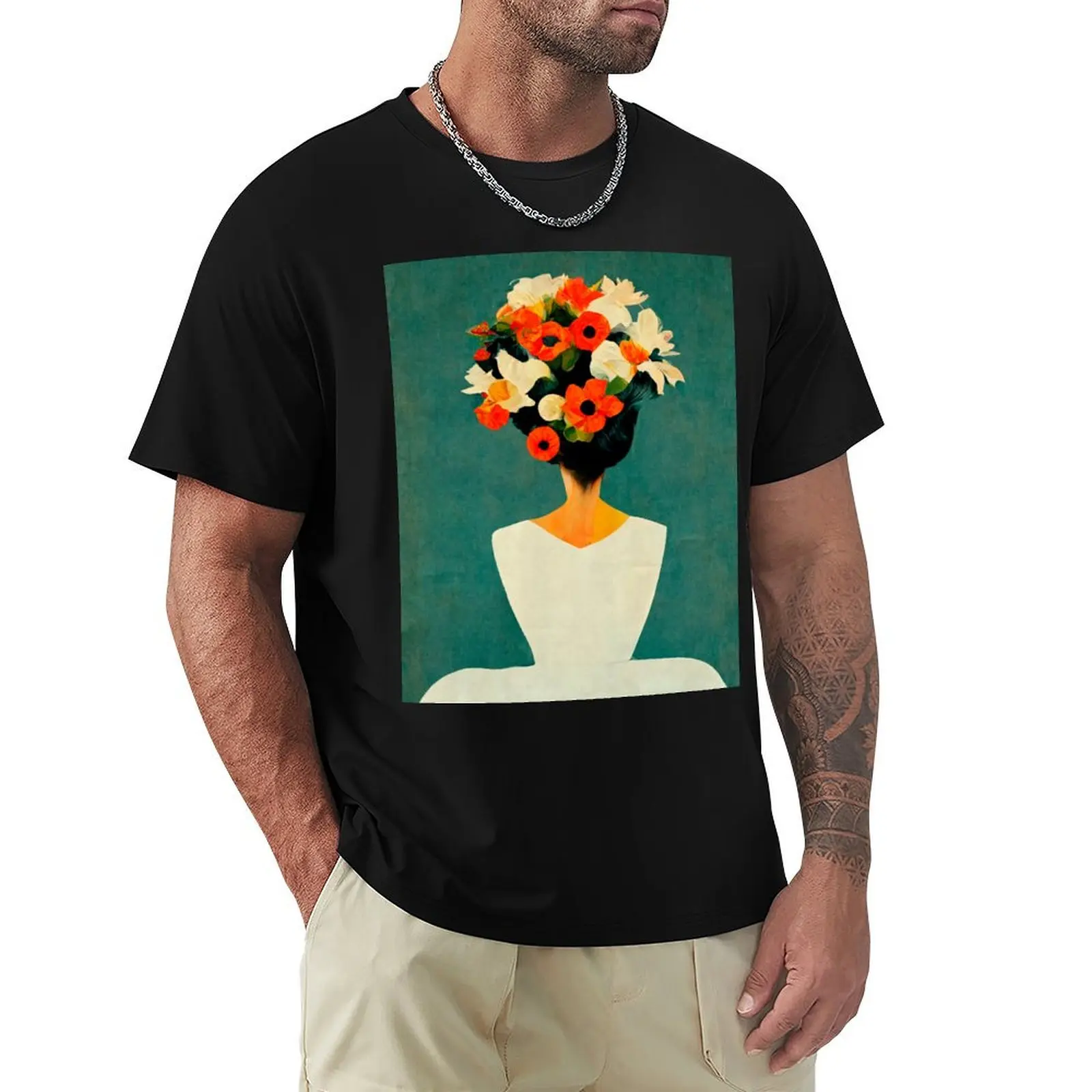 Silhouette of a woman with flowers in her head T-Shirt Modern Print Casual T-Shirt
Silhouette of a woman with flowers in her head T-Shirt Modern Print Casual T-Shirt