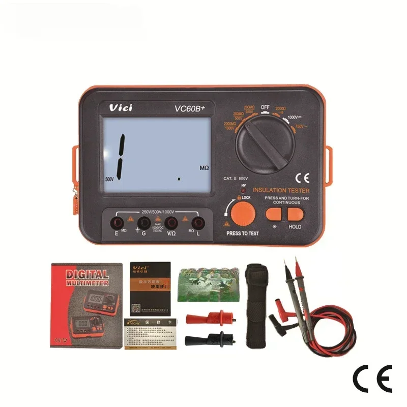 VC60B+ Digital Insulation Resist ance Tester LCD 1000V Insula tion 0-2000M Ohm High Voltage Short Circuit Input Alarm
VC60B+ Digital Insulation Resist ance Tester LCD 1000V Insula tion 0-2000M Ohm High Voltage Short Circuit Input Alarm