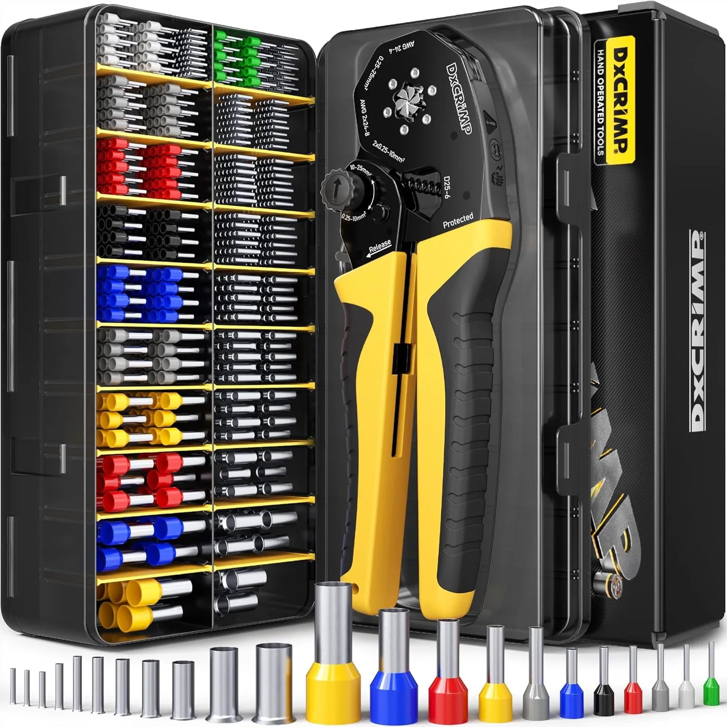Ferrule Crimping Tool Kit, Self-Adjusting Hex Ratchet Crimper AWG 24-4, 880pcs 22 Types Wire Ferrules, for Electrical Control
Ferrule Crimping Tool Kit, Self-Adjusting Hex Ratchet Crimper AWG 24-4, 880pcs 22 Types Wire Ferrules, for Electrical Control