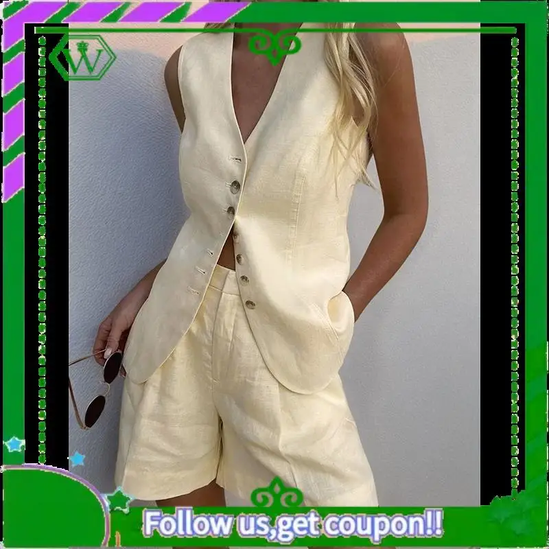 A18P-Women's Round Neck Summer Cotton And Linen Sleeveless Slim Vest Work Casual Cotton Suit Vest Shorts Set
A18P-Women's Round Neck Summer Cotton And Linen Sleeveless Slim Vest Work Casual Cotton Suit Vest Shorts Set