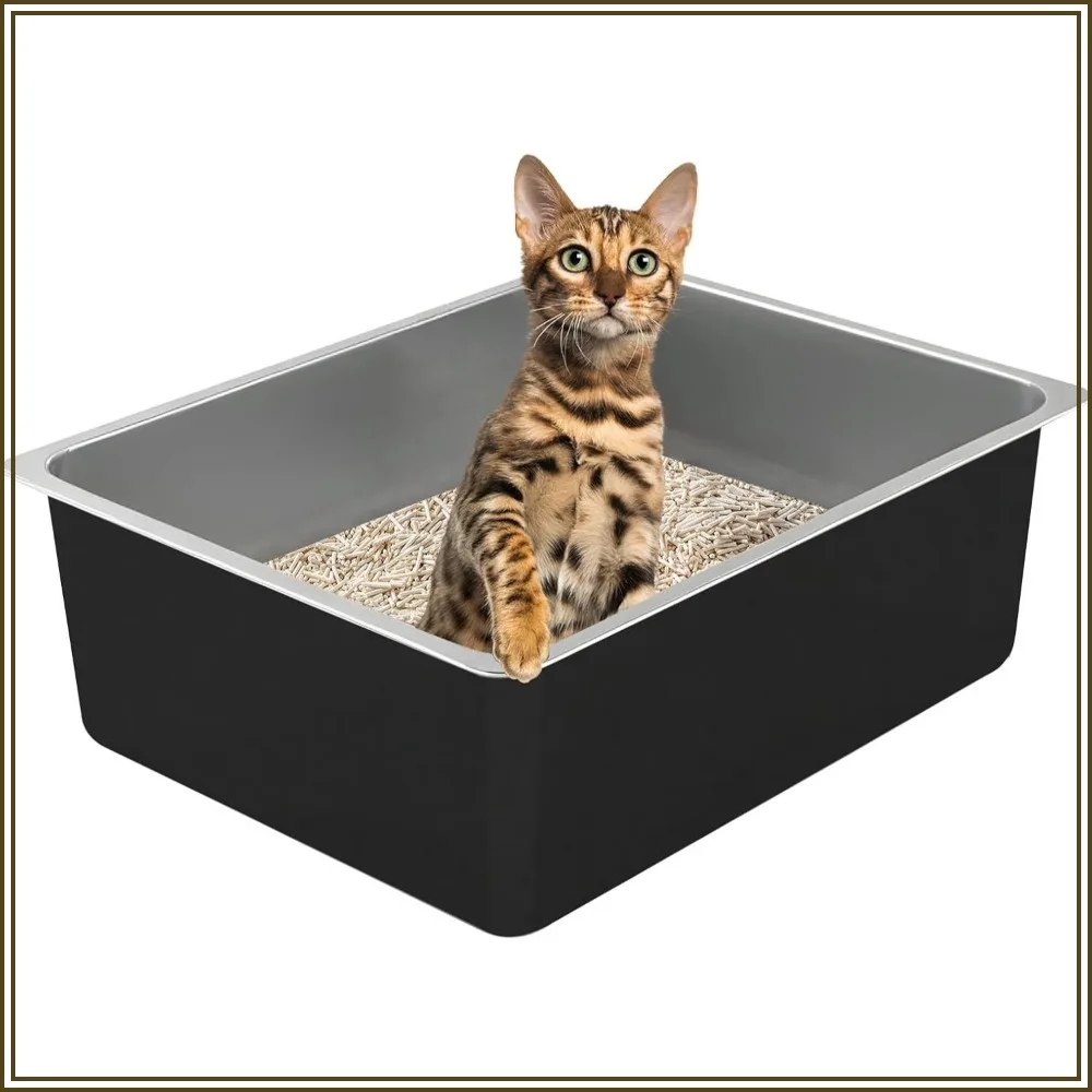 Stainless Steel Cat Litter Box - High Sided, Easy Clean, No Stick, No Smell, Medium to Large, for Indoor Cats, 17.7"x13.8"x6"
Stainless Steel Cat Litter Box - High Sided, Easy Clean, No Stick, No Smell, Medium to Large, for Indoor Cats, 17.7"x13.8"x6"