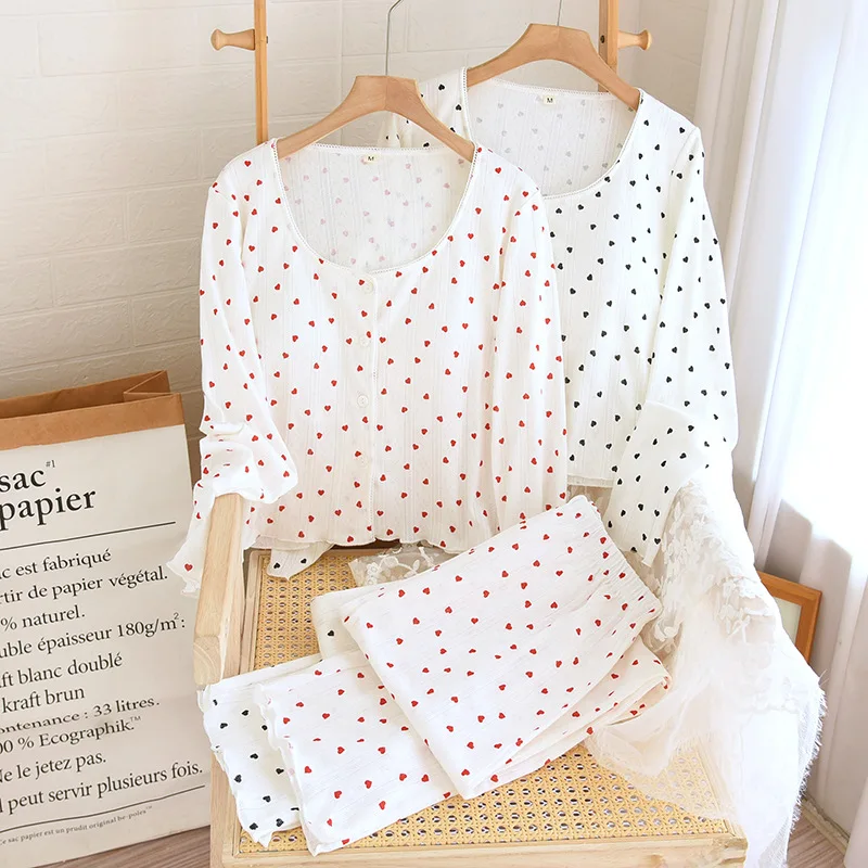 Spring and Autumn Cotton Home Clothes Women's Cute and Sweet Cardigan Long Sleeve Tops with Long Pants Thin Pajamas Set
Spring and Autumn Cotton Home Clothes Women's Cute and Sweet Cardigan Long Sleeve Tops with Long Pants Thin Pajamas Set