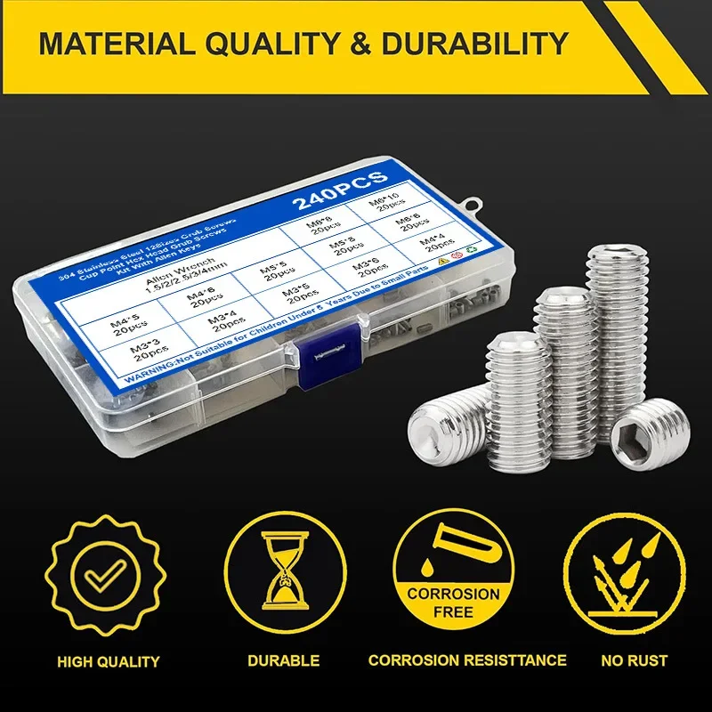 Grub Screw set mixed Stainless Steel Hex Socket Cup Point Set Screw Grub bolts mix Kit With Allen Keys for rc M3 M4 M5 M6 M8 304
Grub Screw set mixed Stainless Steel Hex Socket Cup Point Set Screw Grub bolts mix Kit With Allen Keys for rc M3 M4 M5 M6 M8 304