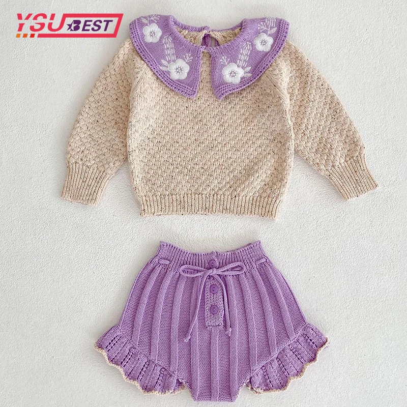 2023 Autumn Infant Baby Girls Clothing Set New Baby Baby Knitted Suit Embroidered Lotus Collar Top + Lace Pants Two-piece Suit
2023 Autumn Infant Baby Girls Clothing Set New Baby Baby Knitted Suit Embroidered Lotus Collar Top + Lace Pants Two-piece Suit