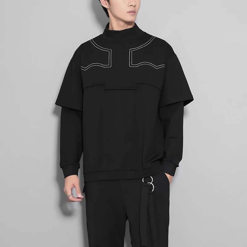 Оригинальный дизайн, темный стиль, мужская толстовка, модный декор с контрастной линией, искусственный двойной вырез, черный модный пуловер для отдыха
Оригинальный дизайн, темный стиль, мужская толстовка, модный декор с контрастной линией, искусственный двойной вырез, черный модный пуловер для отдыха