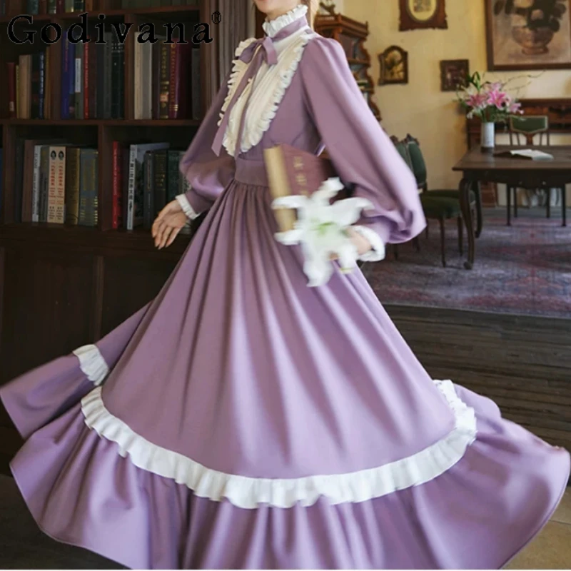 Spring Autumn French Elegant Court Retro Lace Stand-up Neck High Waist Dress Sweet Girl Lantern Sleeves A-line Princess Dresses
Spring Autumn French Elegant Court Retro Lace Stand-up Neck High Waist Dress Sweet Girl Lantern Sleeves A-line Princess Dresses