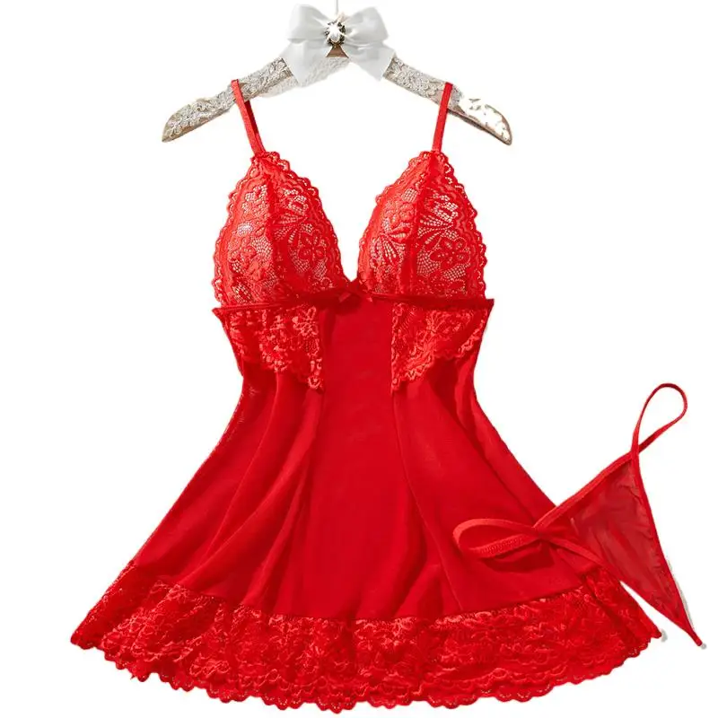 Red Transparent Lace Deep V Sexy Lingerie For Woman Pajamas Dress Sleepwear Erotic Costumes
Red Transparent Lace Deep V Sexy Lingerie For Woman Pajamas Dress Sleepwear Erotic Costumes