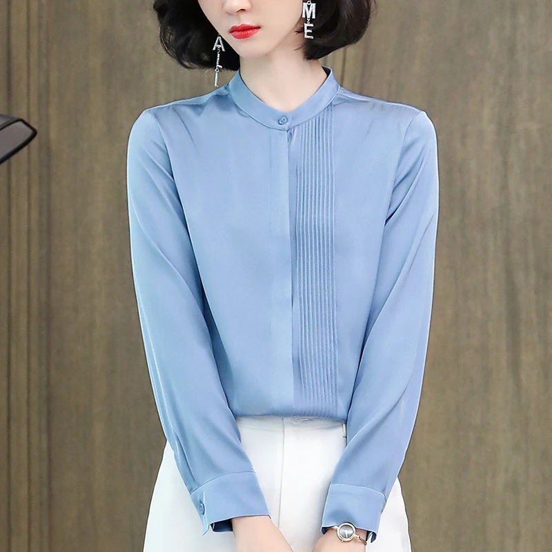 Весенне-осенняя женская сине-белая рубашка с длинным рукавом, элегантная модная блузка для женщин, однотонный топ из натурального шелка, женская блузка
Весенне-осенняя женская сине-белая рубашка с длинным рукавом, элегантная модная блузка для женщин, однотонный топ из натурального шелка, женская блузка