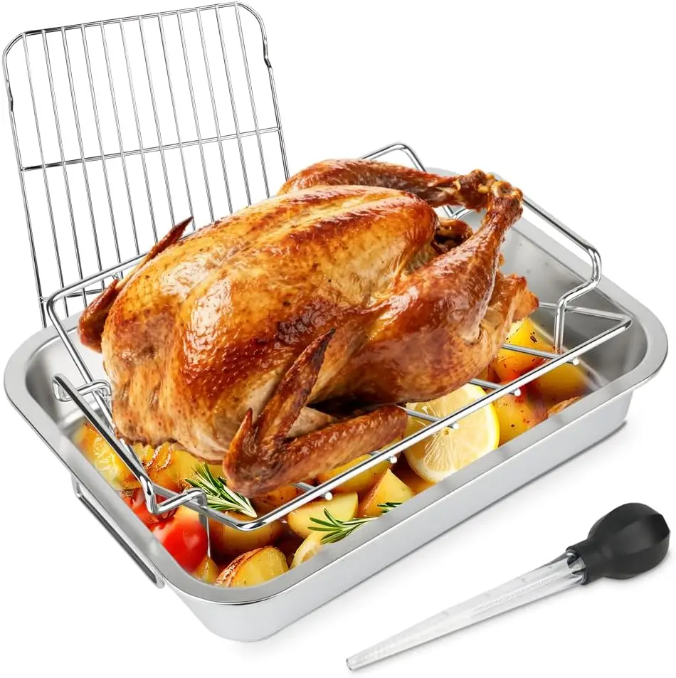 Stainless Steel Roasting Pan with V Rack, 15.6x11.6x2.8 Inch, for Turkey and Ribs
Stainless Steel Roasting Pan with V Rack, 15.6x11.6x2.8 Inch, for Turkey and Ribs