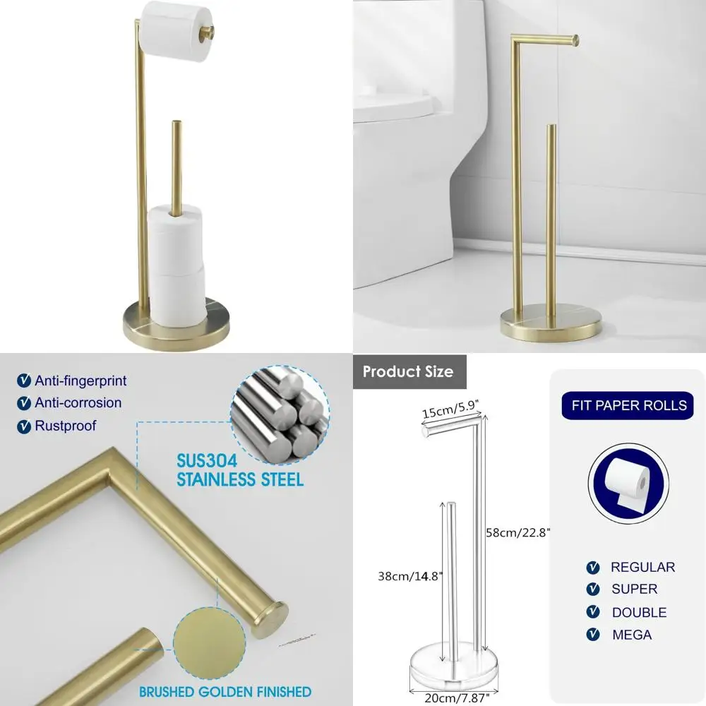 Отдельно стоящая подставка для рулона туалетной бумаги с запасом, матовая золотом
Отдельно стоящая подставка для рулона туалетной бумаги с запасом, матовая золотом